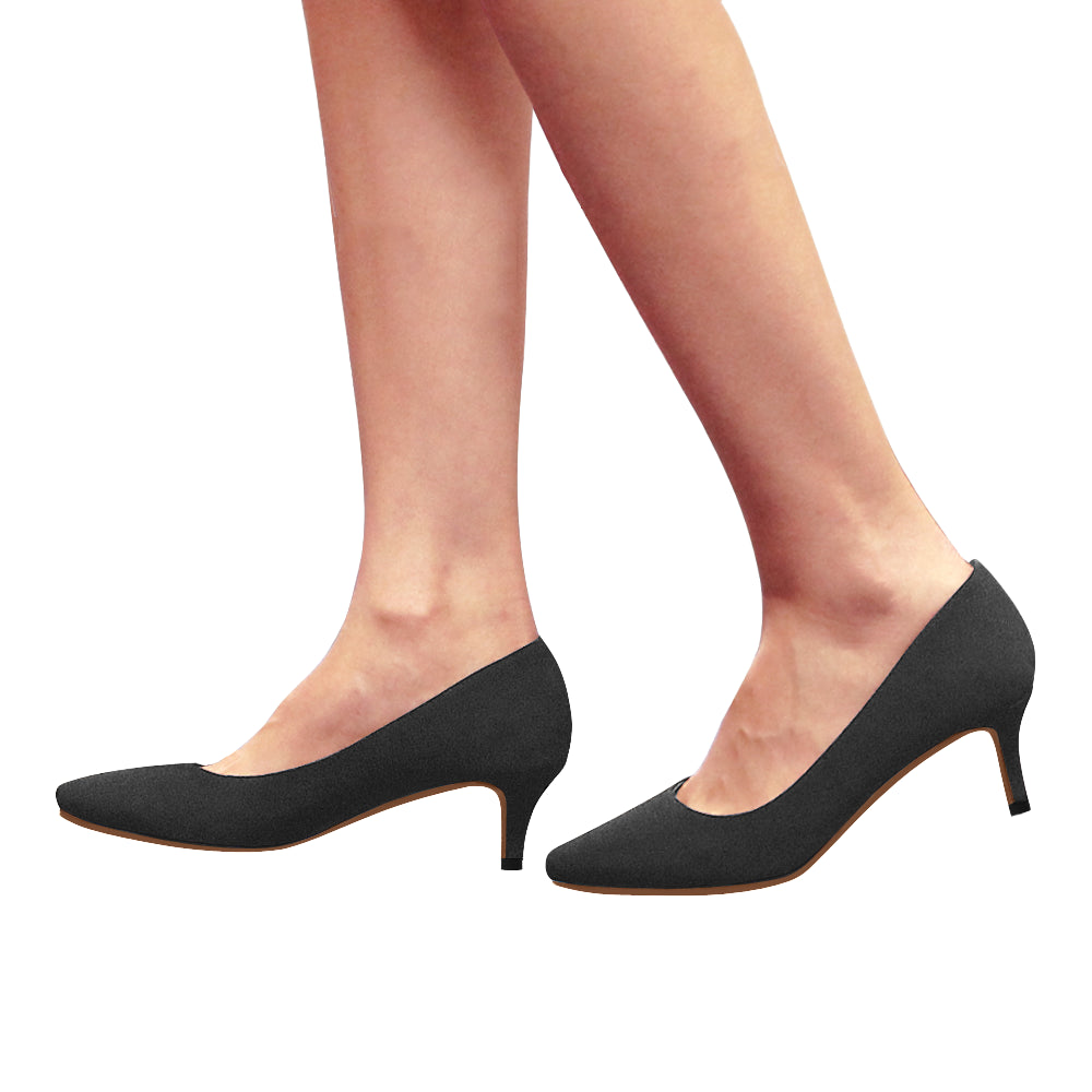 BLACK Women's Pointed Toe Low Heel Pumps black logo Women's Pointed Toe Low Heel Pumps (Model 053)