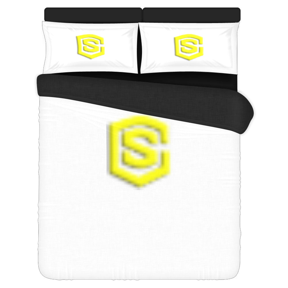 White Duvet Cover Yellow Logo 3-Piece Bedding Set (1 Duvet Cover 86"x70"; 2 Pillowcases 20"x30")(One Side)