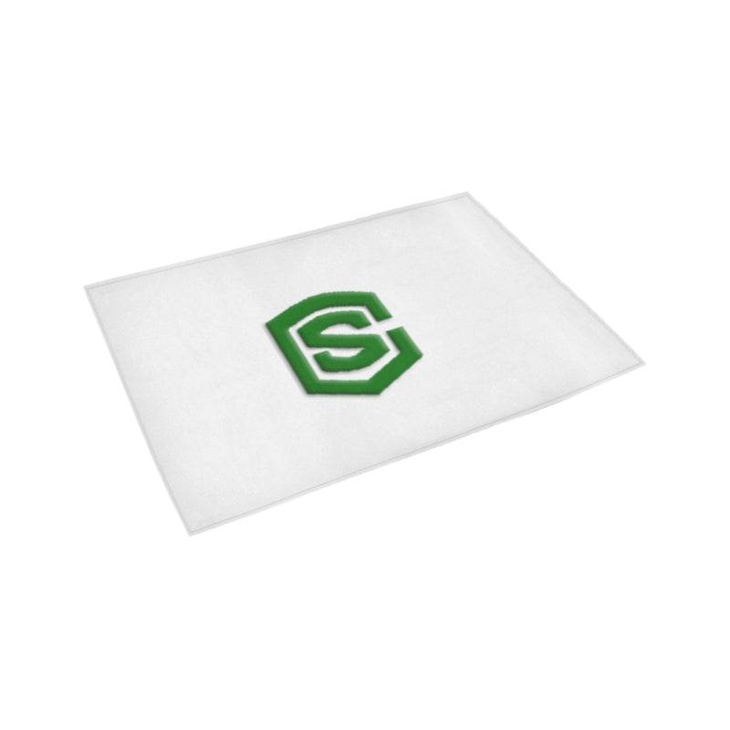 White Door Mat with Green Logo Doormat 24" x 16" (Sponge Material)