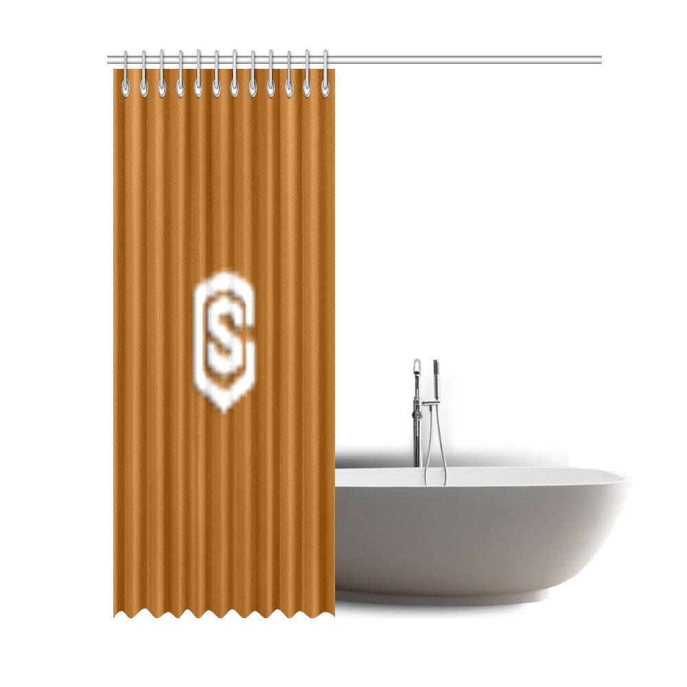 Brown Shower Curtain 69"x84" with White Logo Shower Curtain 69"x84"