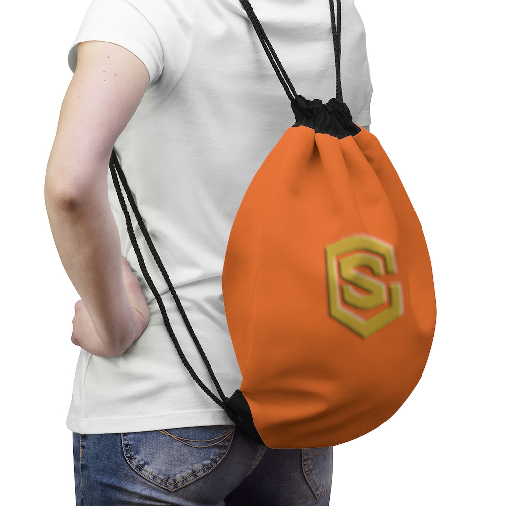 Orange Drawstring Bag Gold logo