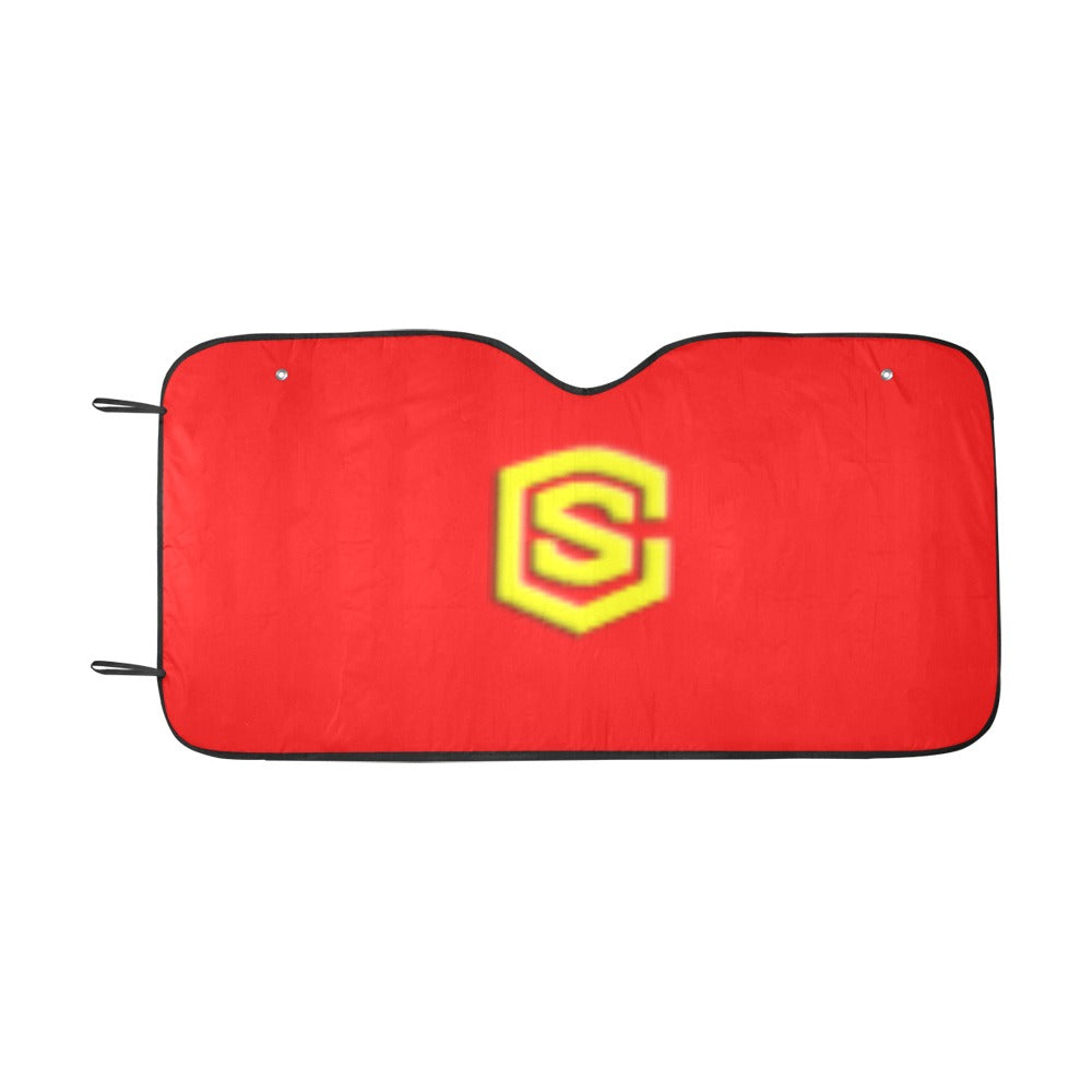 RED AUTO SUN SHADE WITH YELLOW  LOGO Auto Sun Shade 55" x 29.53"