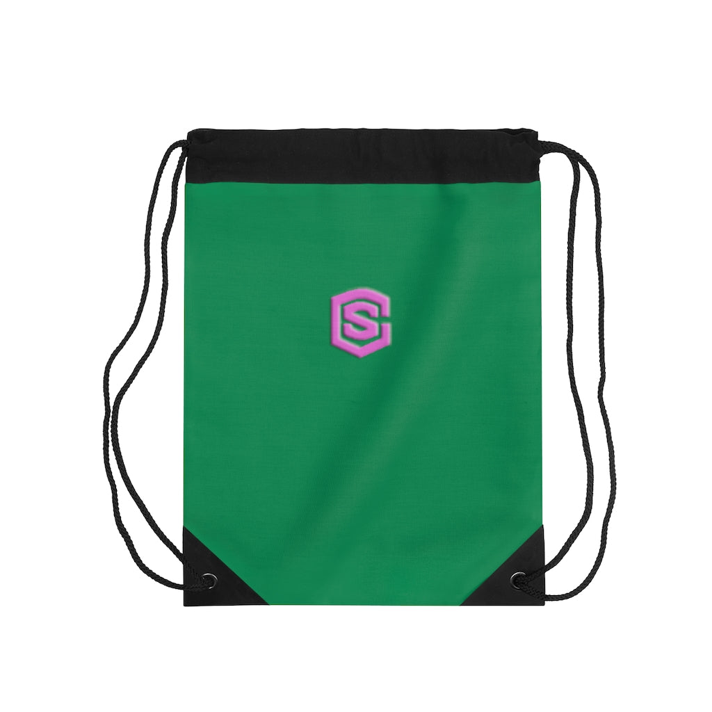 Green Drawstring Bag Pink logo