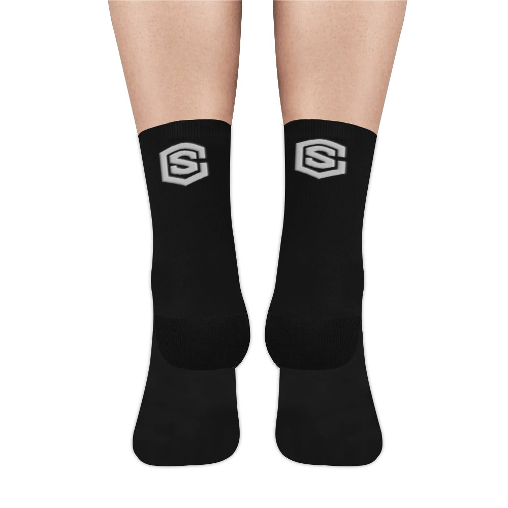 Black Sublimated Crew Socks (Made In USA) with Silver Logo Sublimated Crew Socks (Made In USA)
