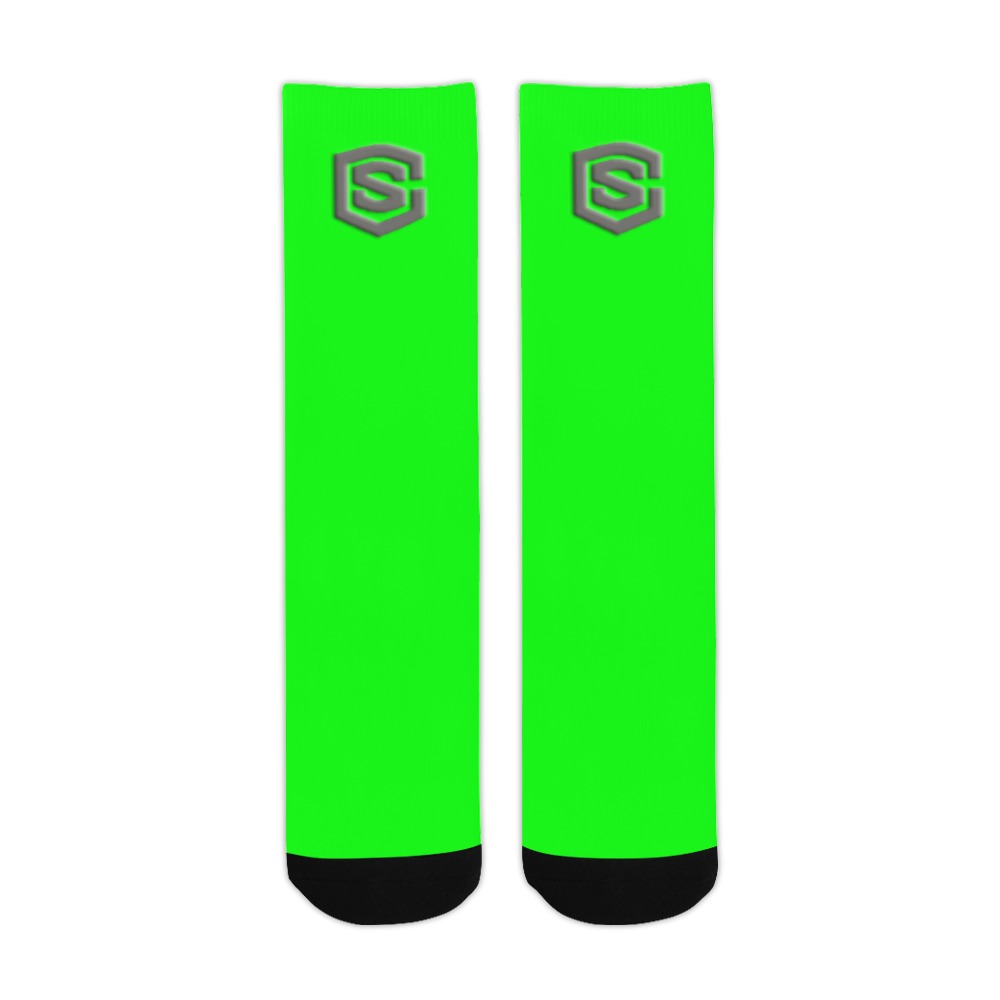 Green Sublimated Crew Socks (Made In USA) with Gray Logo Sublimated Crew Socks (Made In USA)