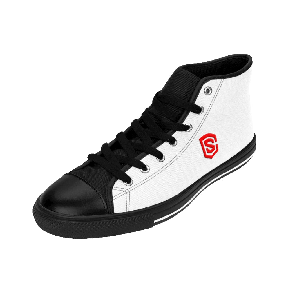 white Men's High-top Sneakers - red logo