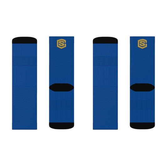 Blue Sublimation Socks Gold Logo