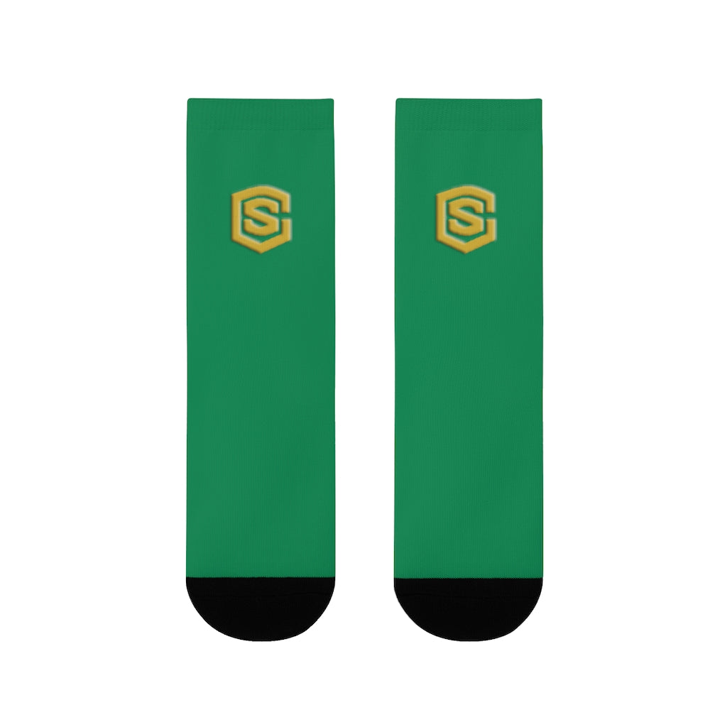 Green Sublimation Crew Socks (EU) Gold Logo