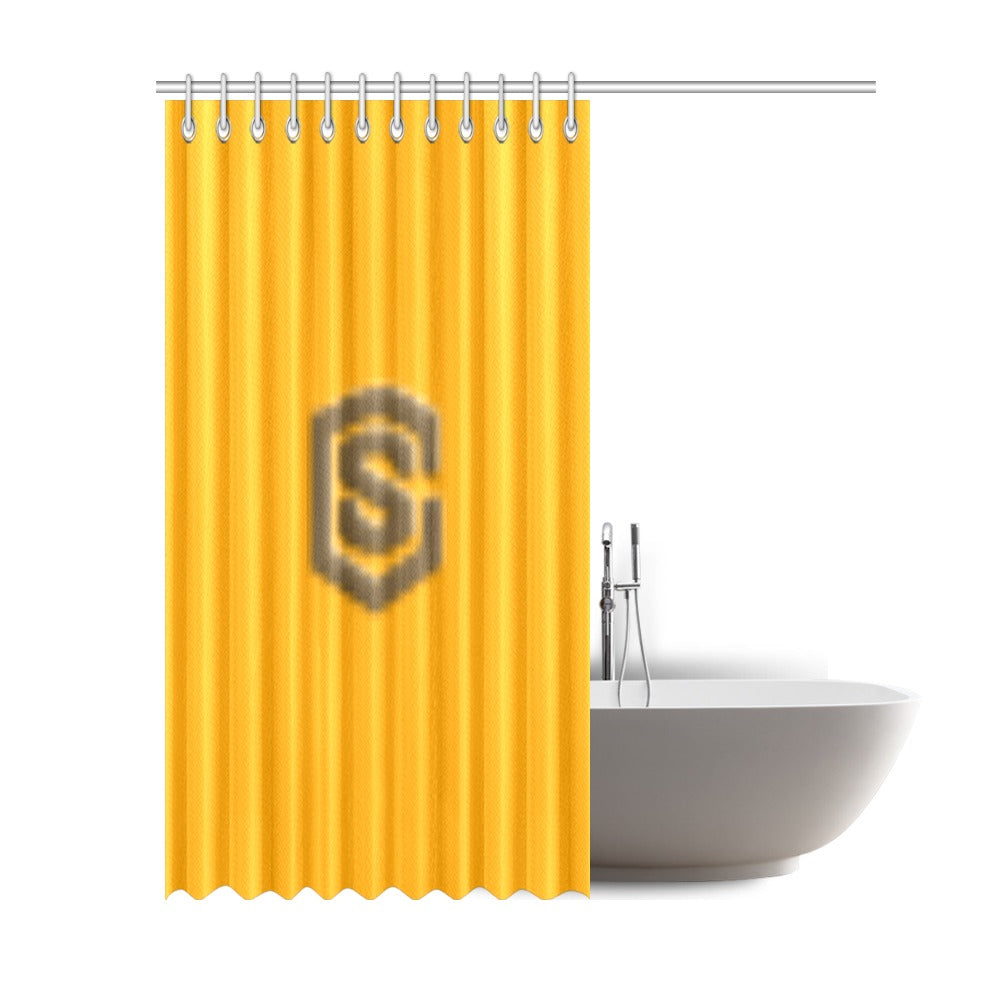 Orange Shower Curtain 69"x84" with Brown Logo Shower Curtain 69"x84"