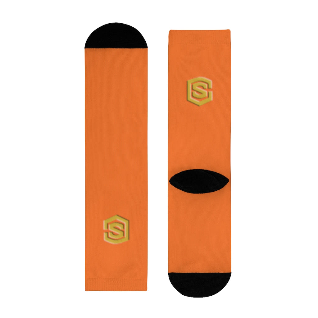 Orange Sublimation Crew Socks (EU) Gold Logo