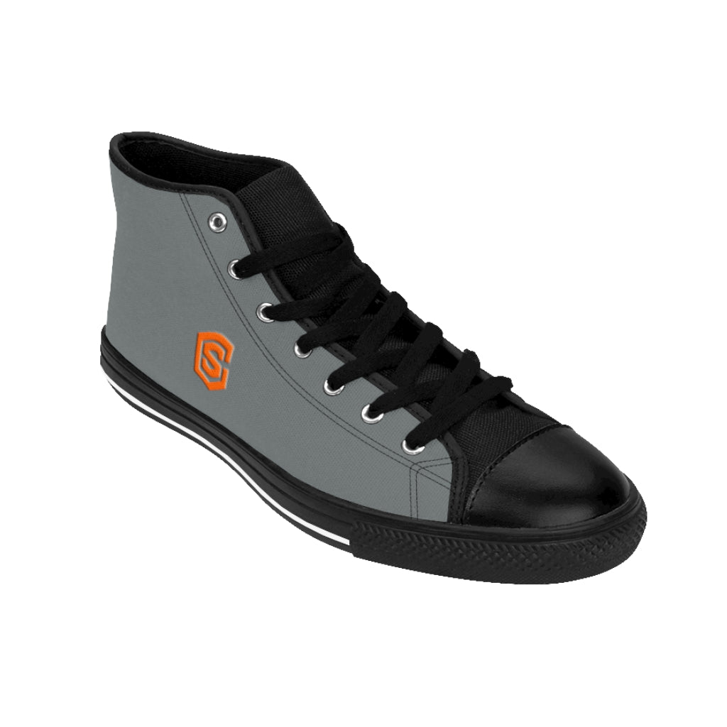 grey Men's High-top Sneakers orange logo