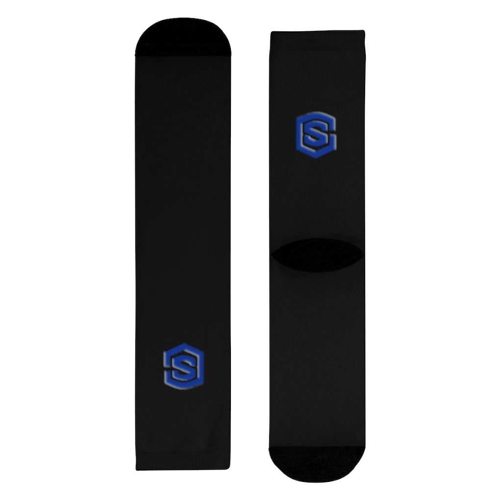 Black Sublimation Crew Socks (EU) Blue Logo