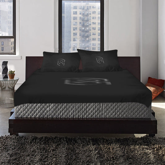 Black 3-Piece Bedding Set (1 Duvet Cover 86"x70"; 2 Pillowcases 20"x30")(One Side) wtih Black Logo 3-Piece Bedding Set (1 Duvet Cover 86"x70"; 2 Pillowcases 20"x30")(One Side)