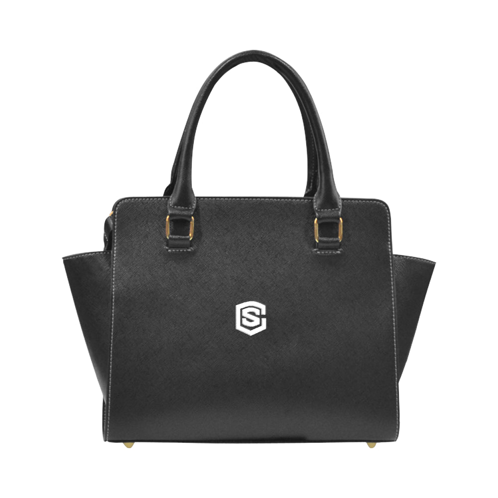 BLACK RIVET SHOULDER HANDBAG white logo Rivet Shoulder Handbag (Model 1645)