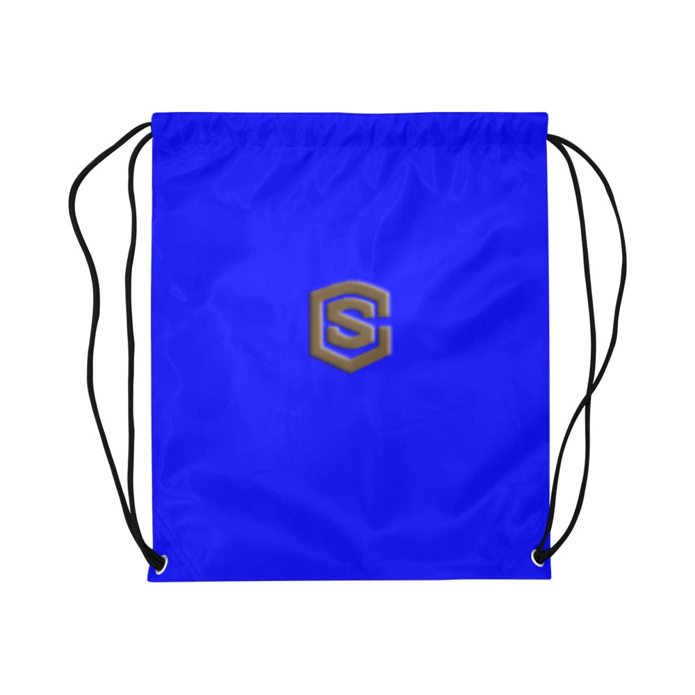 Blue Drawstring Bags Large With Brown Logo Drawstring Bags (Model 1604) (Large)