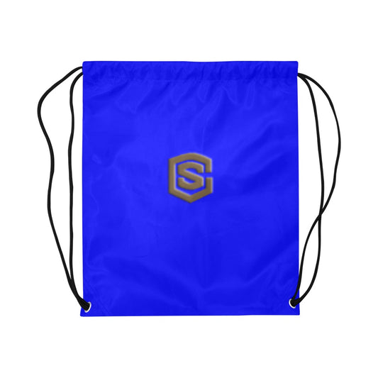 Blue Drawstring Bags Large With Brown Logo Drawstring Bags (Model 1604) (Large)
