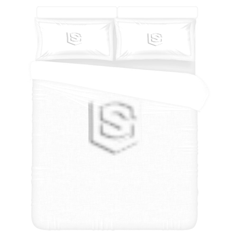 White 3-Piece Bedding Set (1 Duvet Cover 86"x70"; 2 Pillowcases 20"x30")(One Side) wtih White Logo 3-Piece Bedding Set (1 Duvet Cover 86"x70"; 2 Pillowcases 20"x30")(One Side)