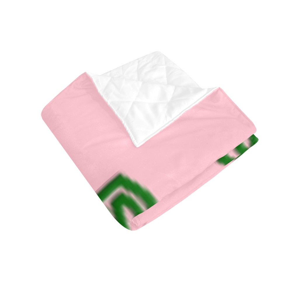 Pink Quilt with Green Logo Custom Quilt  70" x 80"