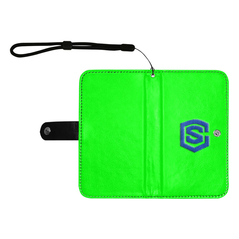 Green Flip Leather Purse for Mobile Phone(Model1703)(Large) with Blue Logo Flip Leather Purse for Mobile Phone(Model1703)(Large)