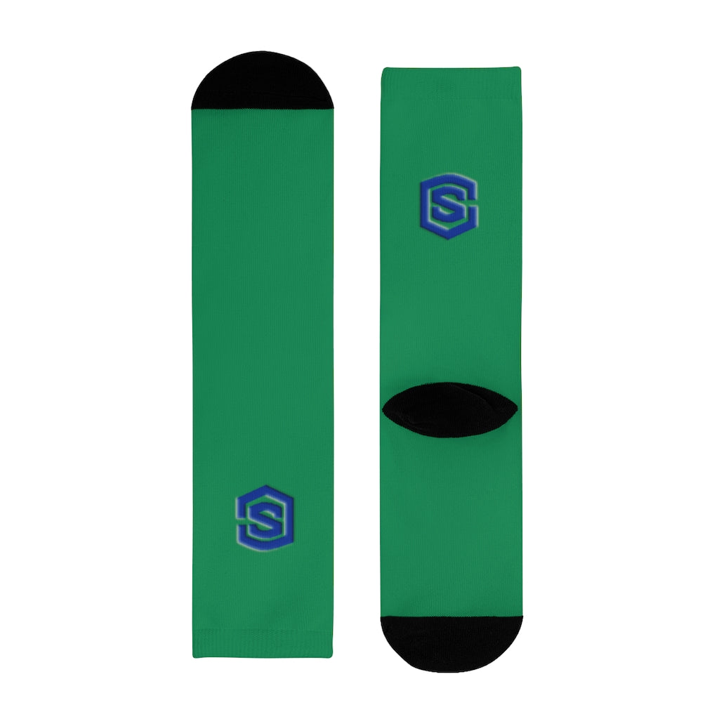 green Sublimation Crew Socks (EU) Blue Logo