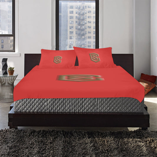 Red Duvet Cover Brown Logo 3-Piece Bedding Set (1 Duvet Cover 86"x70"; 2 Pillowcases 20"x30")(One Side)