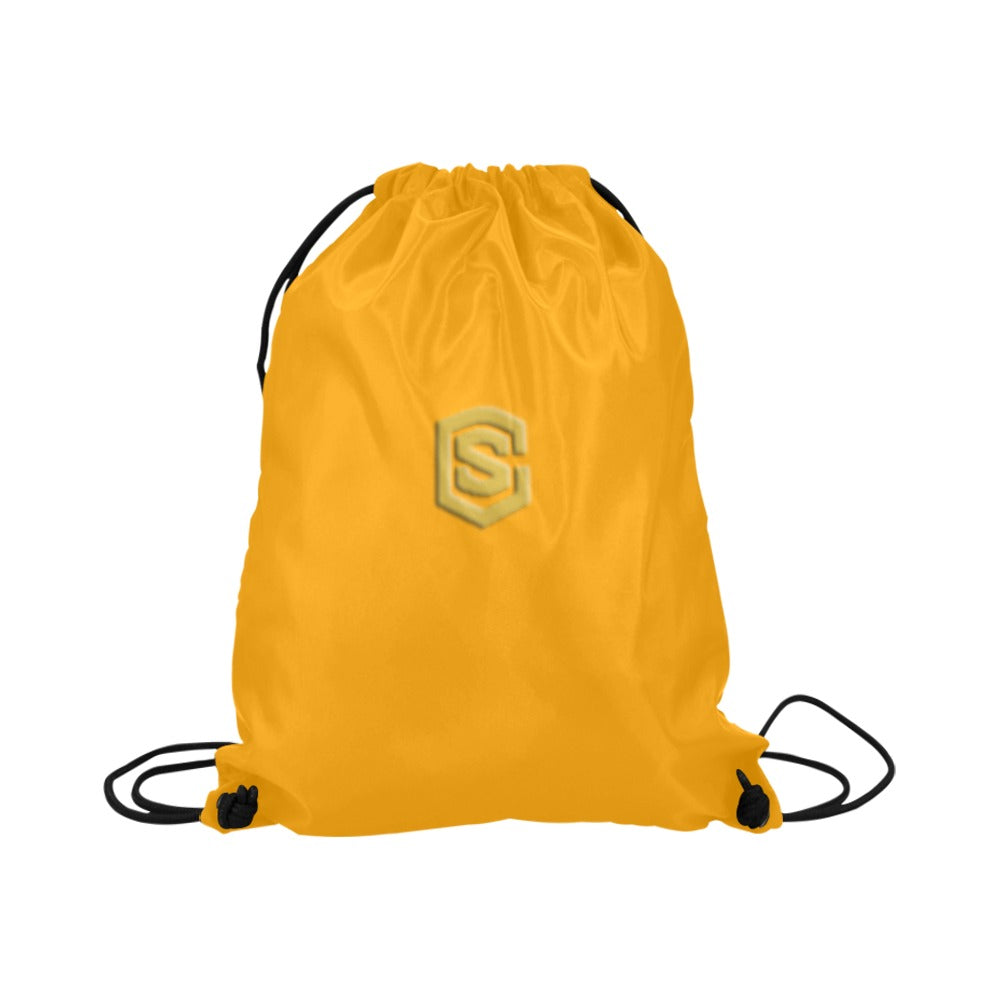 Orange Drawstring Bags Large With Gold Logo Drawstring Bags (Model 1604) (Large)