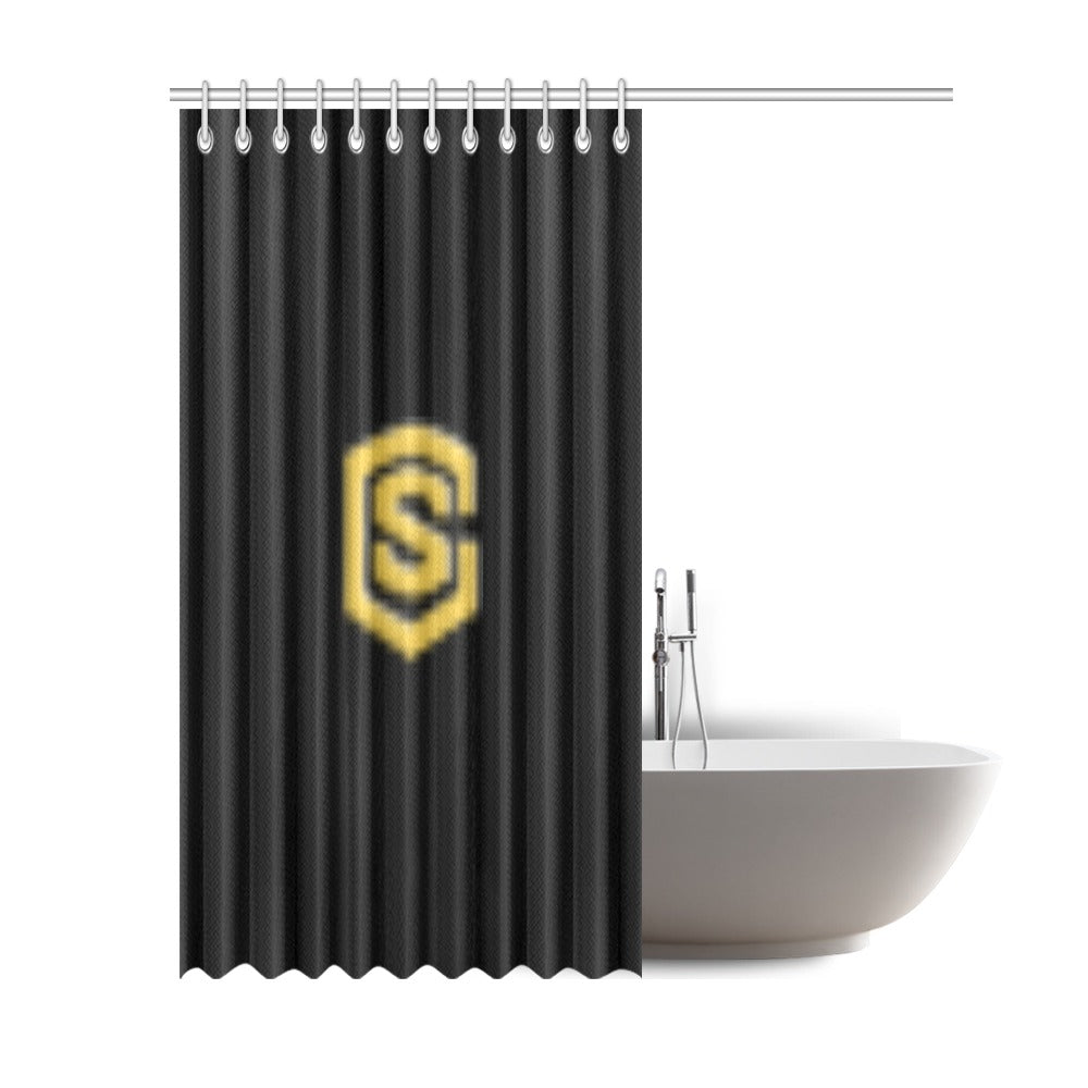 Black Shower Curtain 69"x84" with Gold Logo Shower Curtain 69"x84"