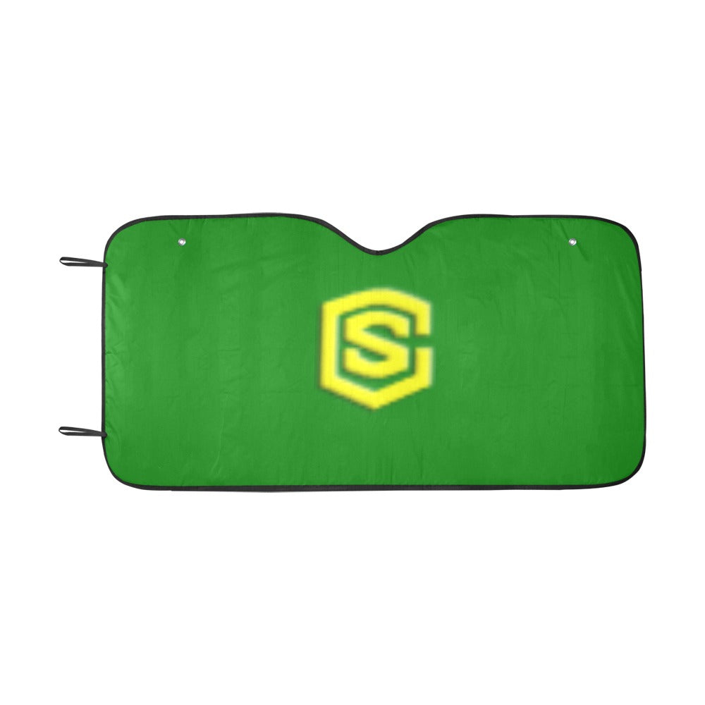 GREEN AUTO SUN SHADE WITH YELLOW  LOGO Auto Sun Shade 55" x 29.53"