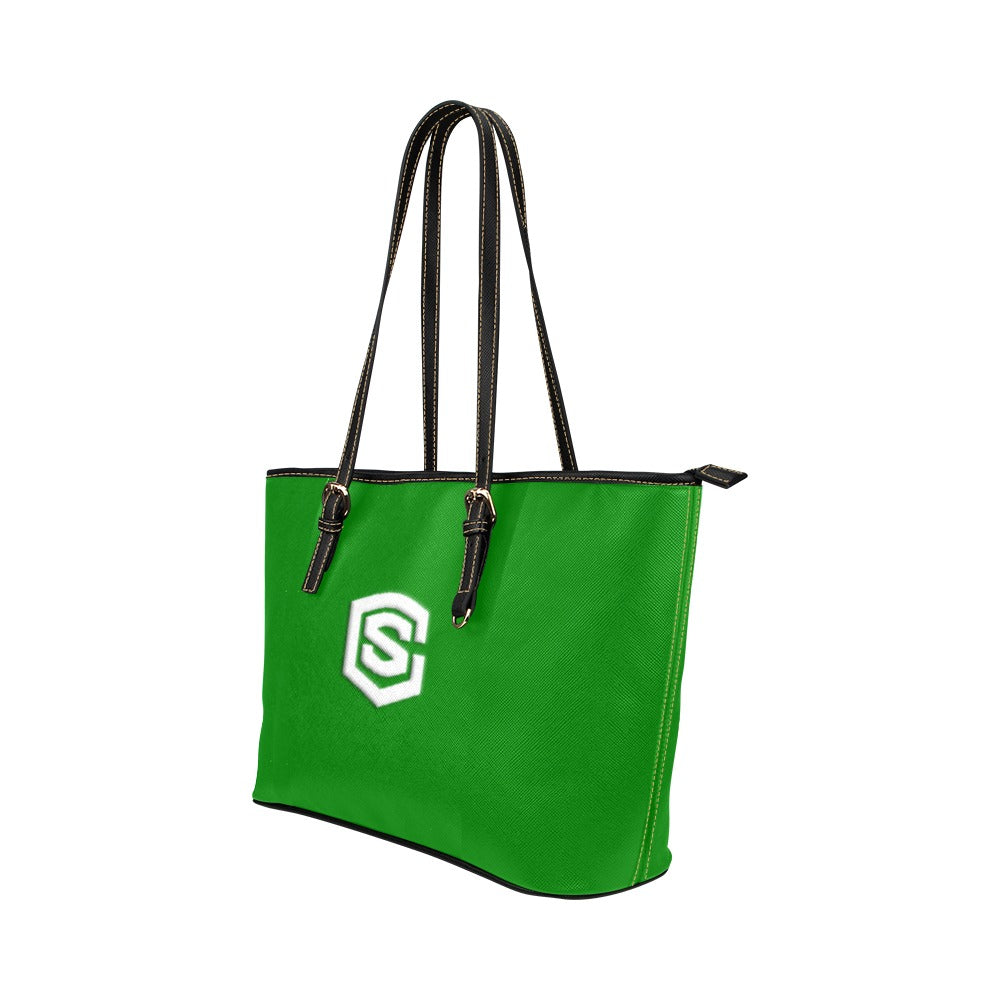 GREEN Leather Tote Bag WITH WHITE LOGO Leather Tote Bag (Model 1651) (Big)