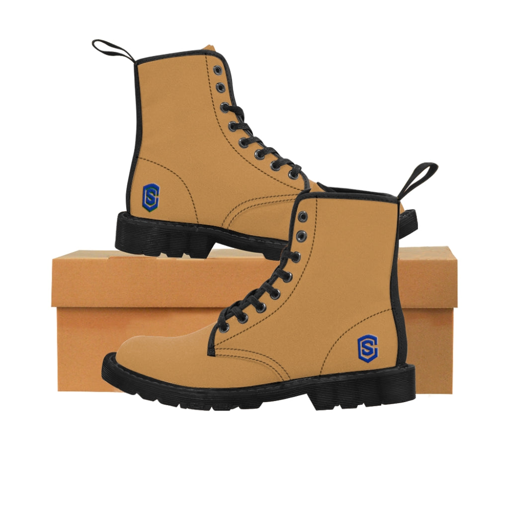 Brown Men's Canvas Boots Blue Logo