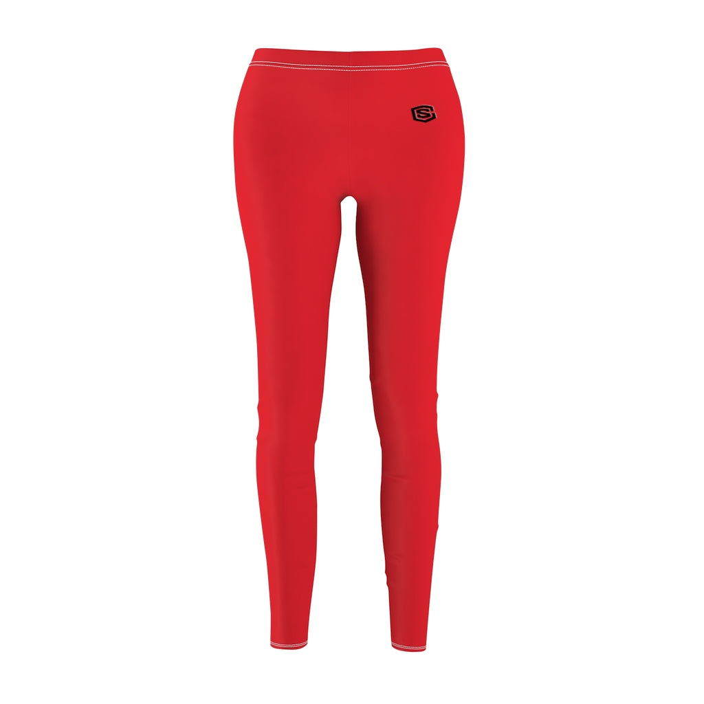 Red Women's Cut & Sew Casual Leggings Black logo