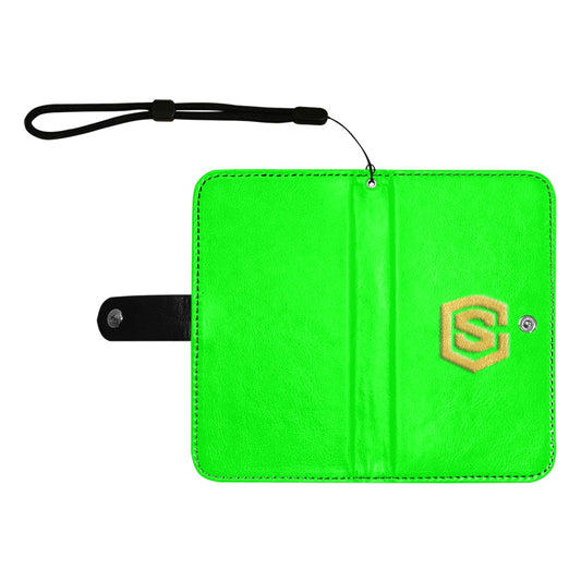 Green Flip Leather Purse for Mobile Phone(Model1703)(Large) with Gold Logo Flip Leather Purse for Mobile Phone(Model1703)(Large)