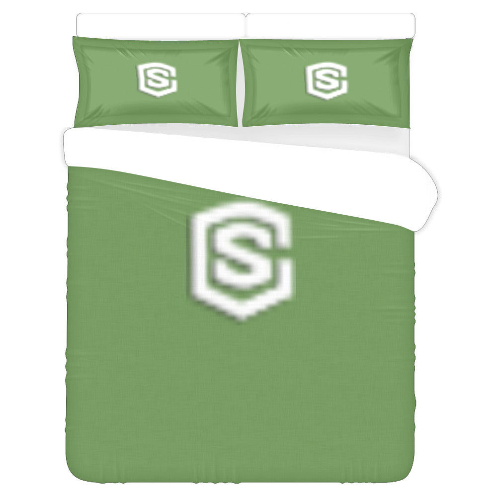 Green Duvet Cover White Logo 3-Piece Bedding Set (1 Duvet Cover 86"x70"; 2 Pillowcases 20"x30")(One Side)