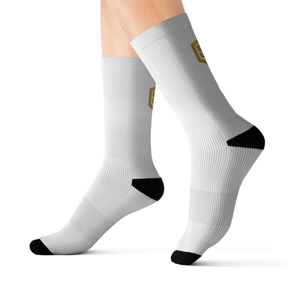 White Sublimation Socks Gold Logo