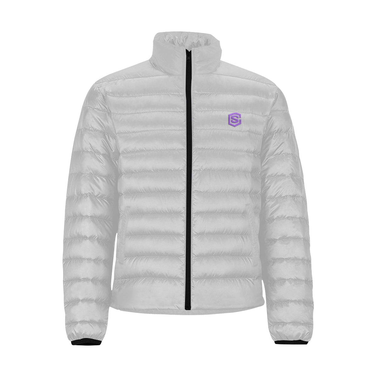 Purple Logo Men's Stand Collar Padded Jacket (Model H41)