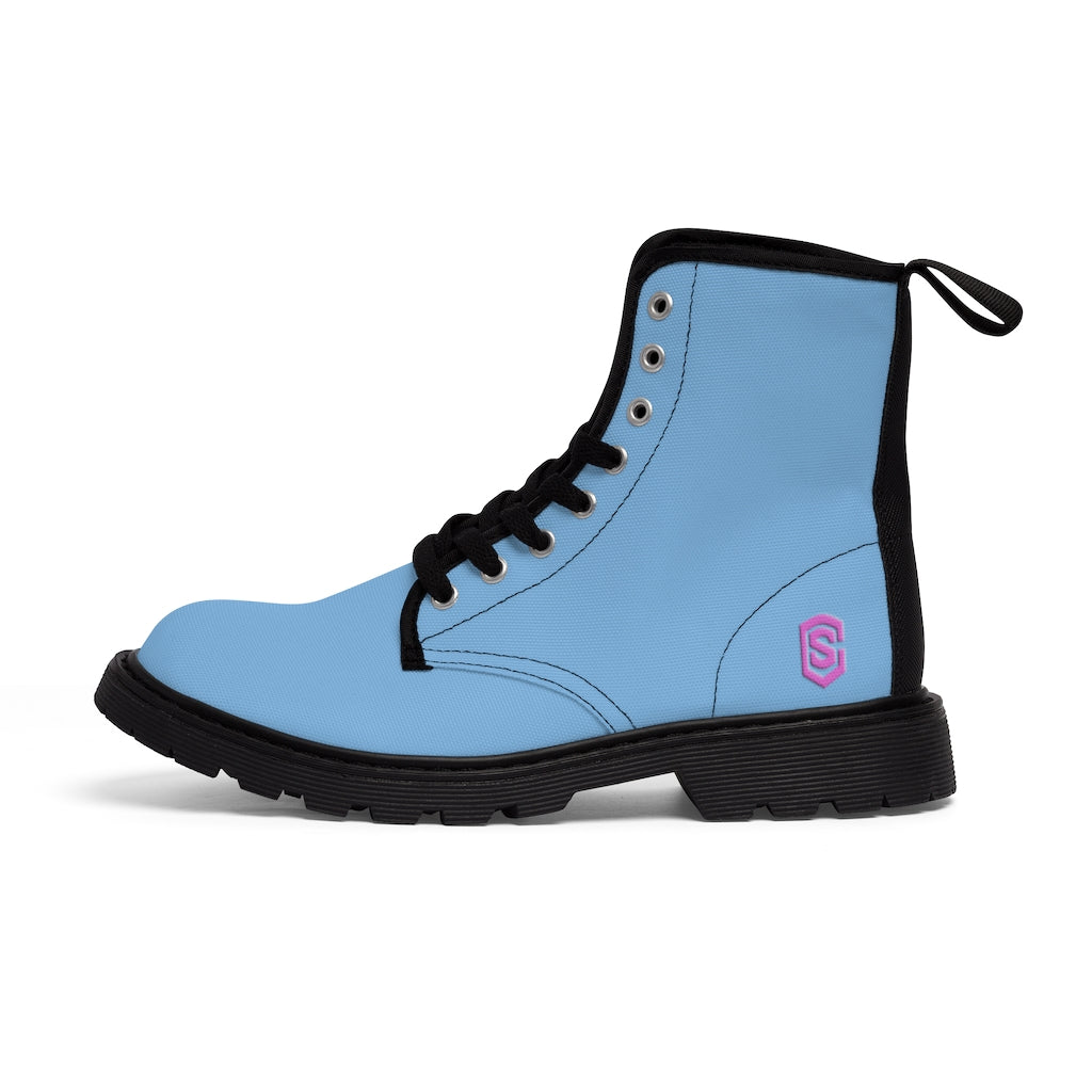 Blue Men's Canvas Boots Pink Logo