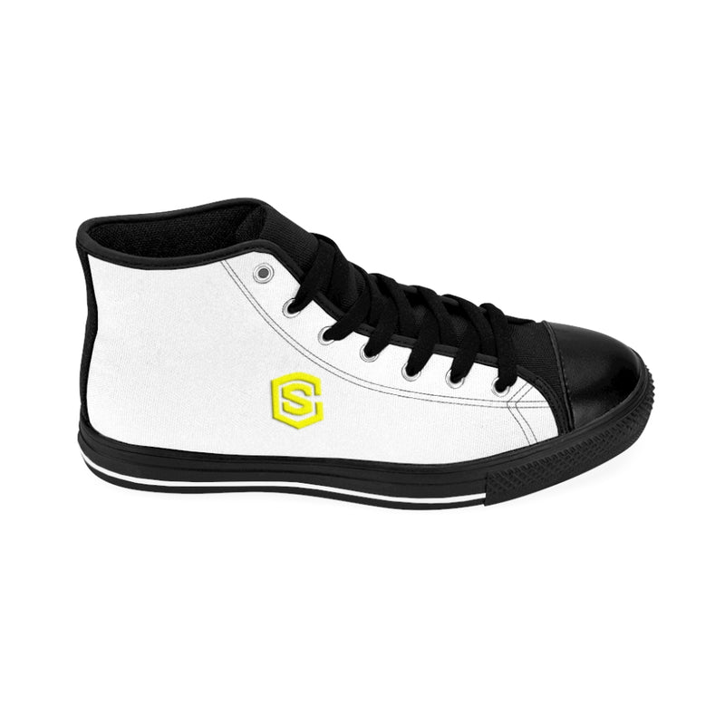 white Men's High-top Sneakers - yellow logo