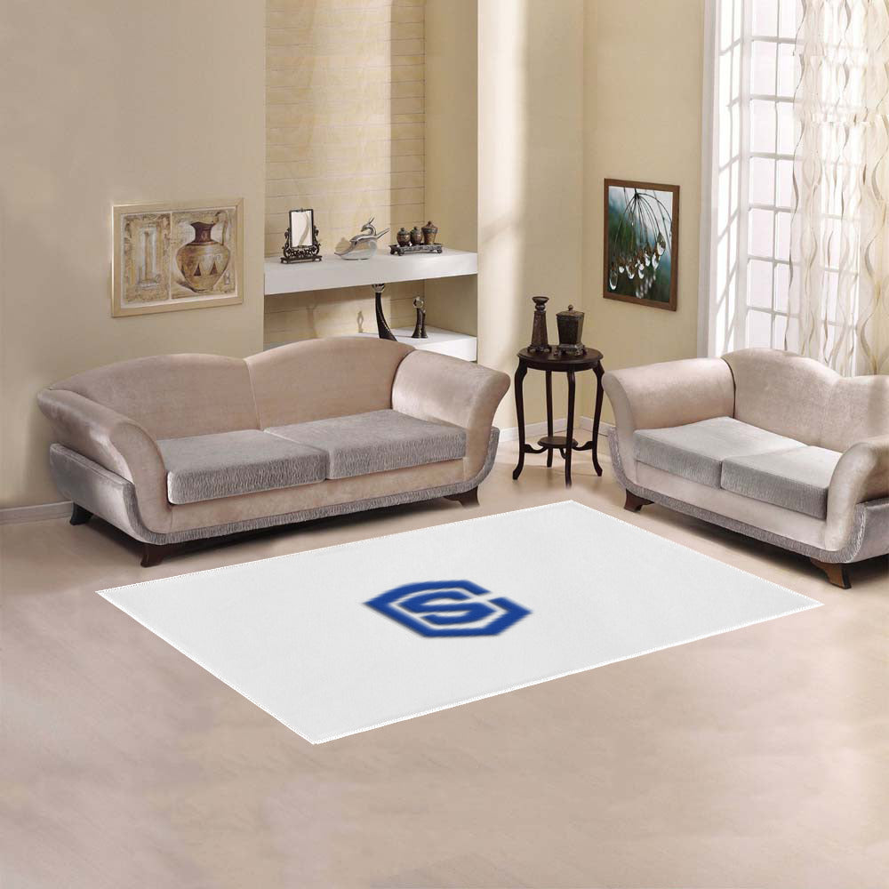 White Area Rug Blue Logo Area Rug 5' x 3.2'