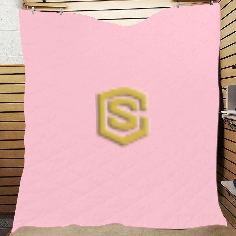 Pink  Quilt with Gold Logo Custom Quilt  70" x 80"