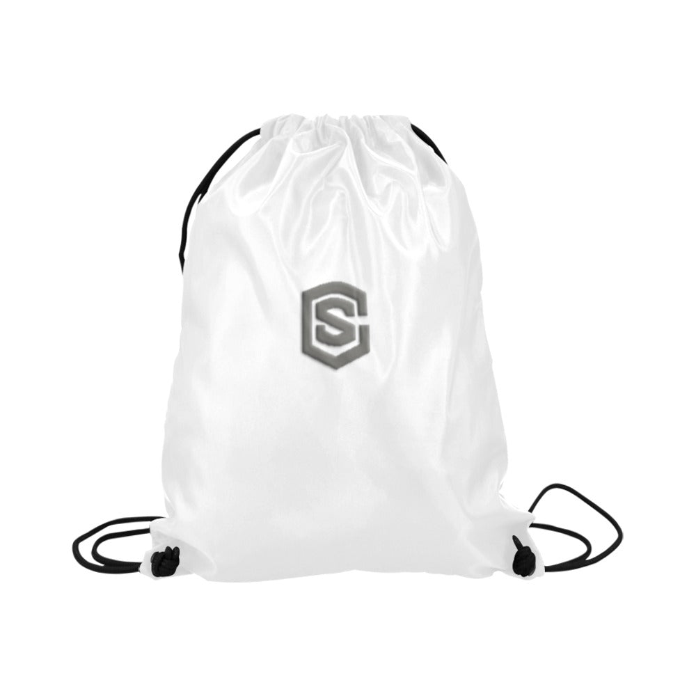White Drawstring Bags Large With Grey Logo Drawstring Bags (Model 1604) (Large)