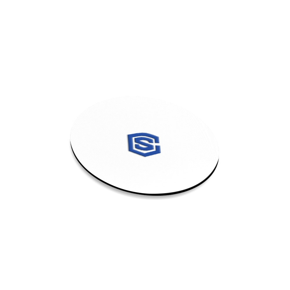 White Round Coaster with Blue Logo Round Coaster