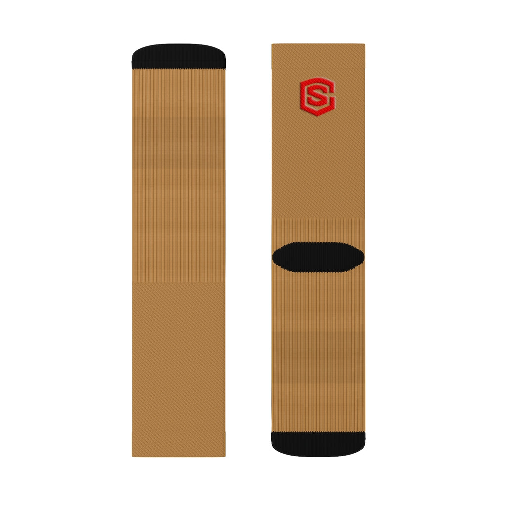 Brown Sublimation Socks Red Logo