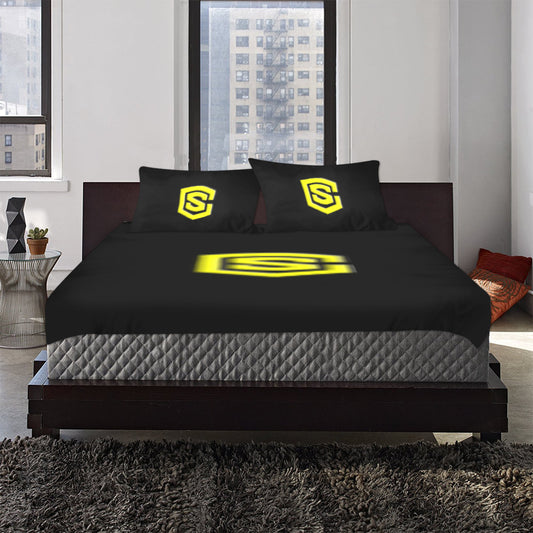 Black Duvet Cover Yellow Logo 3-Piece Bedding Set (1 Duvet Cover 86"x70"; 2 Pillowcases 20"x30")(One Side)