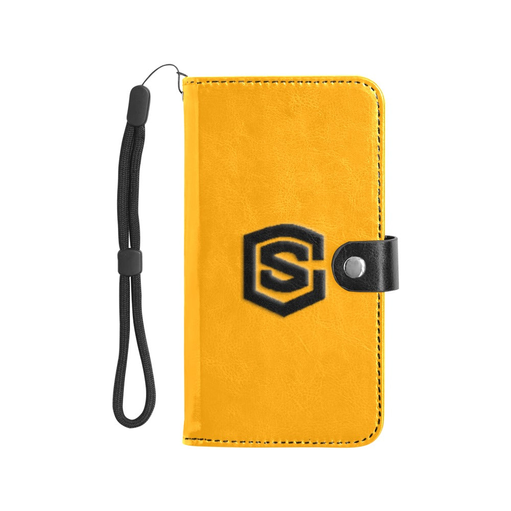 Orange Flip Leather Purse for Mobile Phone(Model1703)(Large) with Black Logo Flip Leather Purse for Mobile Phone(Model1703)(Large)