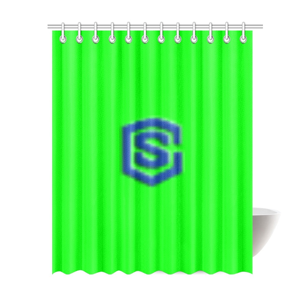 Green Shower Curtain 69"x84" with Blue Logo Shower Curtain 69"x84"