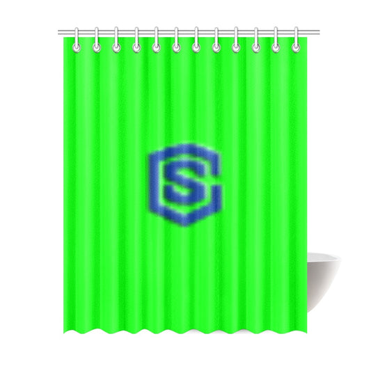 Green Shower Curtain 69"x84" with Blue Logo Shower Curtain 69"x84"