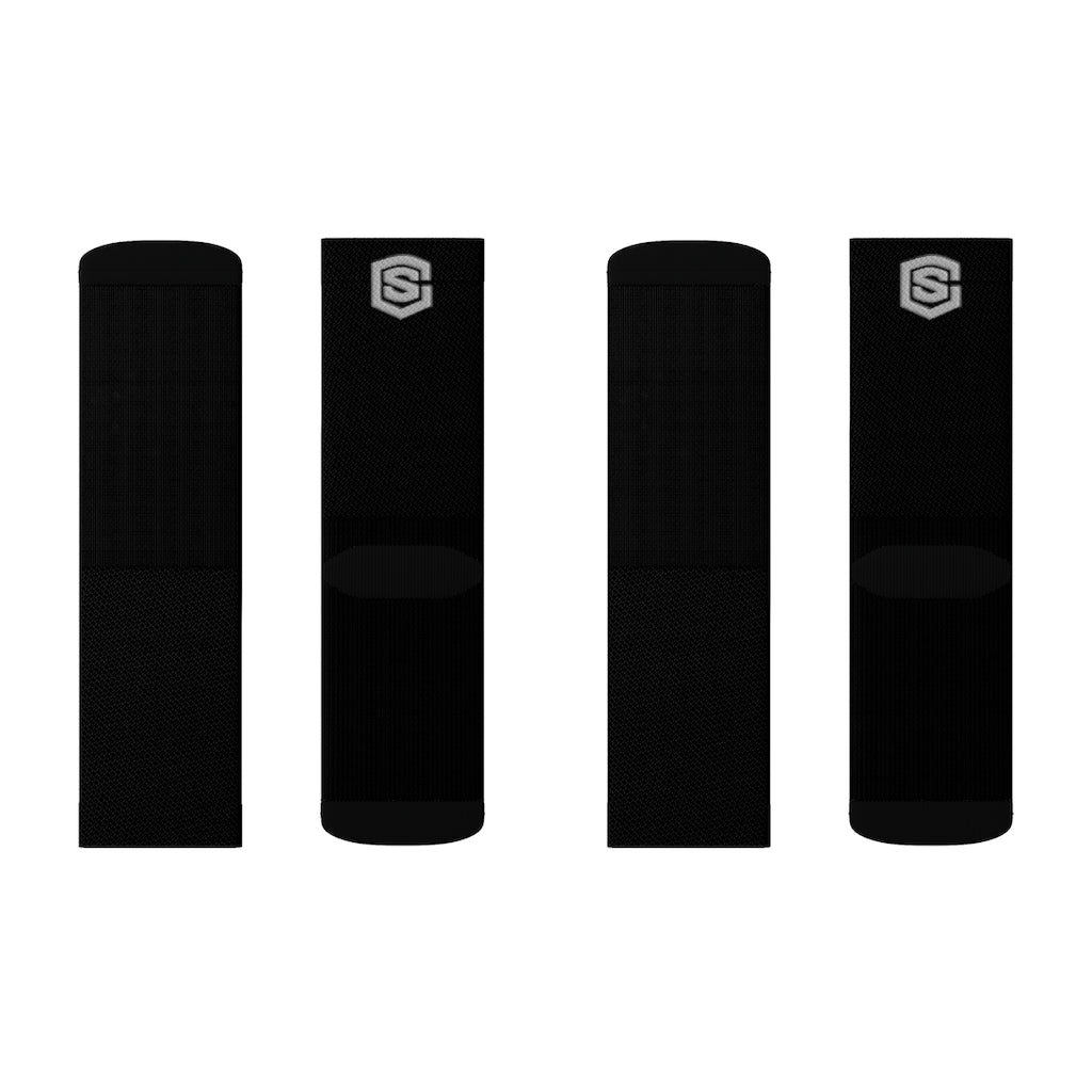 Black Sublimation Socks Silver Logo
