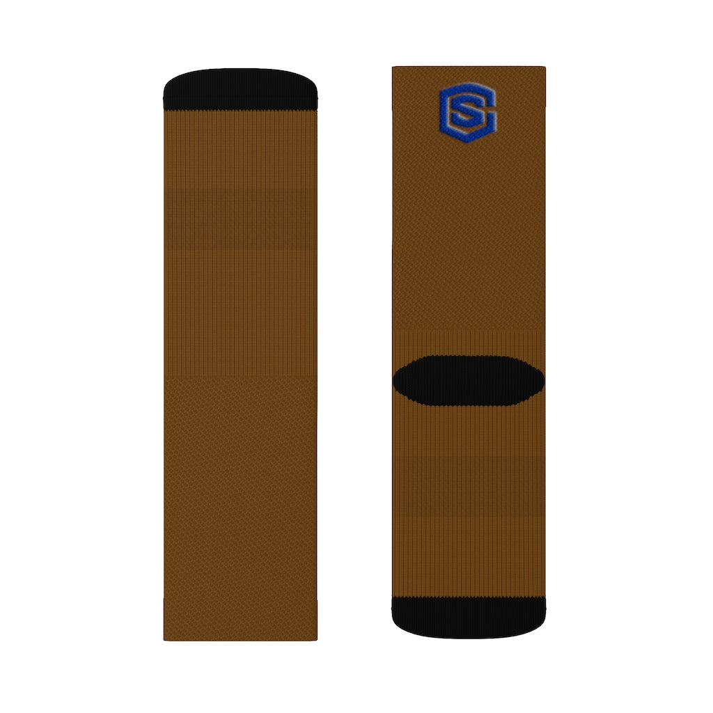 Brown Sublimation Socks Blue Logo