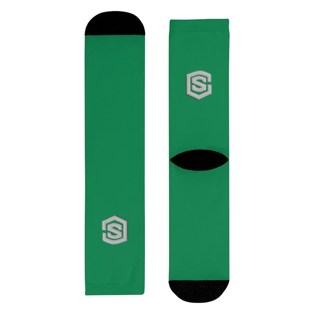 green Sublimation Crew Socks (EU) Silver Logo