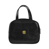 BLACK LEATHER TOP HANDLE HANDBAG gold logo Leather Top Handle Handbag (Model 1662)